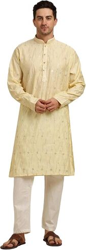 Men's Ethenic Kurta Pajama Set with Embroidery - Festive & Wedding Wear - Tunic Art Silk - Traditional Indian Outfit in Saudi Arabia