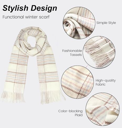 Women's Plaid-Scarf Soft-Wraps - Winter Cashmere-Feel-Shawl Cold-Weather Scarves with Tassels(26 * 70'') in Saudi Arabia