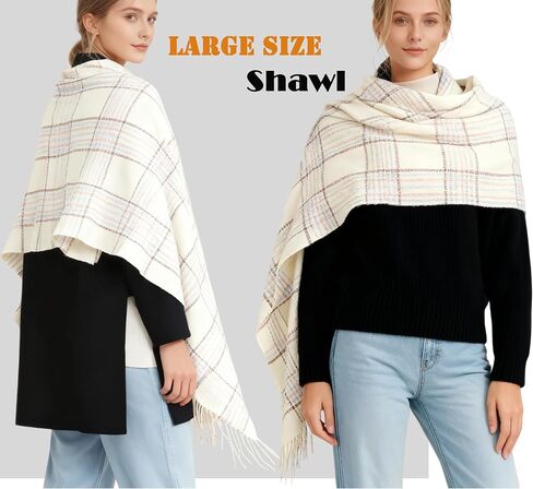 Women's Plaid-Scarf Soft-Wraps - Winter Cashmere-Feel-Shawl Cold-Weather Scarves with Tassels(26 * 70'') in Saudi Arabia