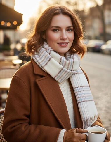 Women's Plaid-Scarf Soft-Wraps - Winter Cashmere-Feel-Shawl Cold-Weather Scarves with Tassels(26 * 70'') in Saudi Arabia