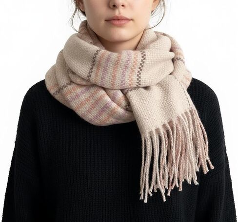 Women's Plaid-Scarf Soft-Wraps - Winter Cashmere-Feel-Shawl Cold-Weather Scarves with Tassels(26 * 70'') in Saudi Arabia