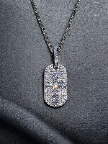 Cross Dog Tag Men Women 925 Italy White Gold Finish Iced Silver Charm Ice Out Pendant Stainless Steel Real 2 mm Rope Chain Necklace, Mens Jewelry, Iced Pendant, Rope Necklace 16"-24" in Saudi Arabia