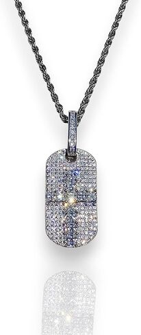 Cross Dog Tag Men Women 925 Italy White Gold Finish Iced Silver Charm Ice Out Pendant Stainless Steel Real 2 mm Rope Chain Necklace, Mens Jewelry, Iced Pendant, Rope Necklace 16"-24" in Saudi Arabia