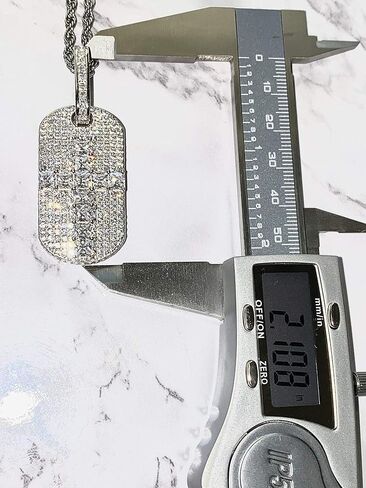 Cross Dog Tag Men Women 925 Italy White Gold Finish Iced Silver Charm Ice Out Pendant Stainless Steel Real 2 mm Rope Chain Necklace, Mens Jewelry, Iced Pendant, Rope Necklace 16"-24" in Saudi Arabia