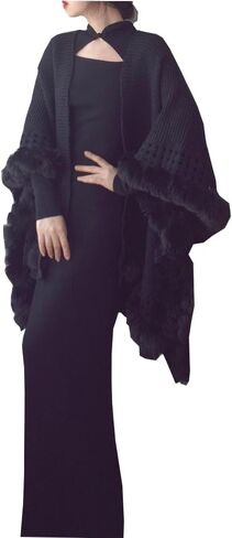 Engerla Fashion Knitting Faux Fur Wraps Winter Warmth Shawls Scarf Stoles Cape Cloak Outwear Coat in Kuwait