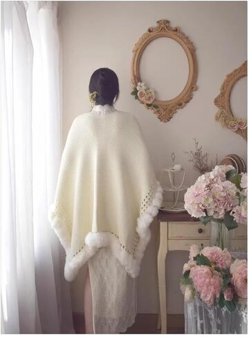 Engerla Fashion Knitting Faux Fur Wraps Winter Warmth Shawls Scarf Stoles Cape Cloak Outwear Coat in Kuwait
