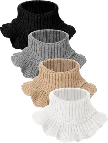4 Pcs Winter Fake Turtleneck for Women Detachable High Ruffle Dickey Half Top Collar Warm Hand Knitted Fake Collar in Saudi Arabia