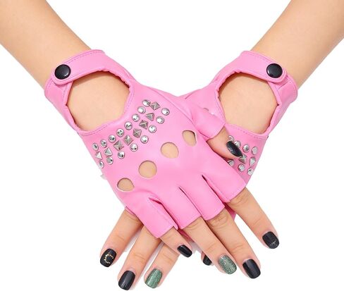 Black Leather Punk Gloves Fingerless Driving Motorcycle Gloves Costume Accessories for in Saudi Arabia