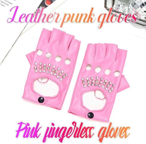Black Leather Punk Gloves Fingerless Driving Motorcycle Gloves Costume Accessories for in Saudi Arabia