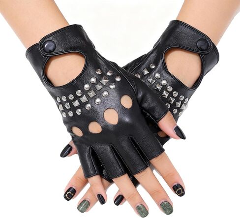 Black Leather Punk Gloves Fingerless Driving Motorcycle Gloves Costume Accessories for in Saudi Arabia