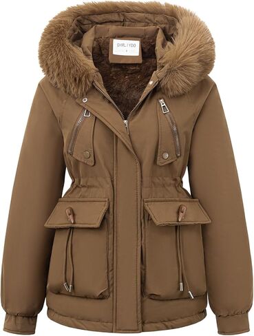 Womens Warm Puffer Jacket Winter Coat FLeece Lined Parka With Detachable Fur Hood in Saudi Arabia
