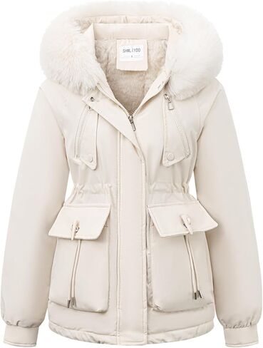 Womens Warm Puffer Jacket Winter Coat FLeece Lined Parka With Detachable Fur Hood in Saudi Arabia