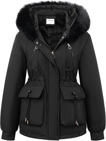 Womens Warm Puffer Jacket Winter Coat FLeece Lined Parka With Detachable Fur Hood in Saudi Arabia