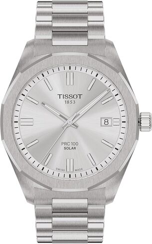 Tissot PRC 100 Solar, Silver Dial, 39mm Watch for Men, Stainless Steel Case and Bracelet, Solar Quartz Movement, T1514221103100 in Saudi Arabia
