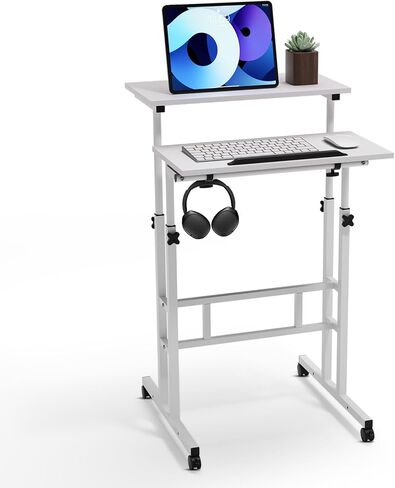 MoNiBloom Mobile Desk Workstation Height Adjustable Rolling Laptop Stand Table with Wheels for Home Office Laptop Cart, Computer Desk, Black in Kuwait