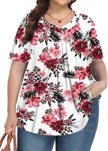 قمصان Tencede للسيدات بمقاسات كبيرة وأكمام قصيرة ورقبة على شكل حرف V كاجوال فضفاضة مناسبة للصيف in Kuwait