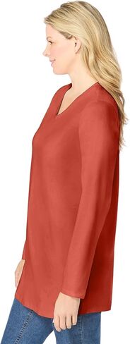 Woman Within Plus Size Perfect Long-Sleeve V-Neck Tunic in Saudi Arabia