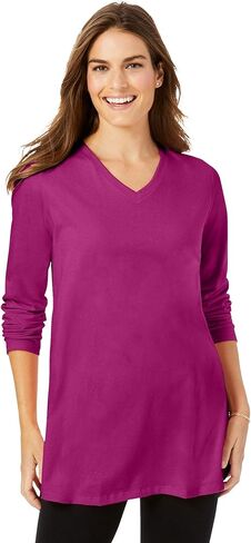 Woman Within Plus Size Perfect Long-Sleeve V-Neck Tunic in Saudi Arabia