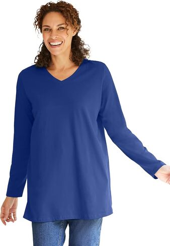 Woman Within Plus Size Perfect Long-Sleeve V-Neck Tunic in Saudi Arabia