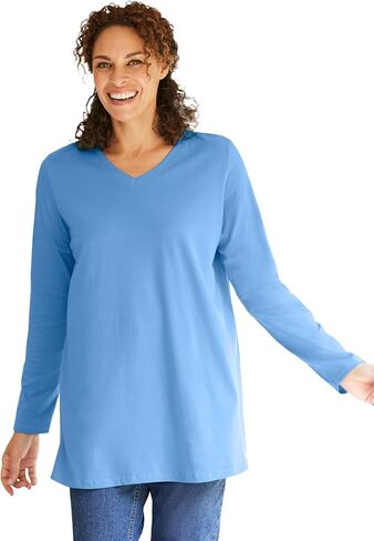 Woman Within Plus Size Perfect Long-Sleeve V-Neck Tunic in Saudi Arabia