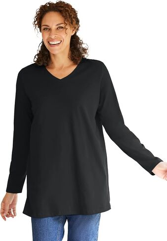Woman Within Plus Size Perfect Long-Sleeve V-Neck Tunic in Saudi Arabia