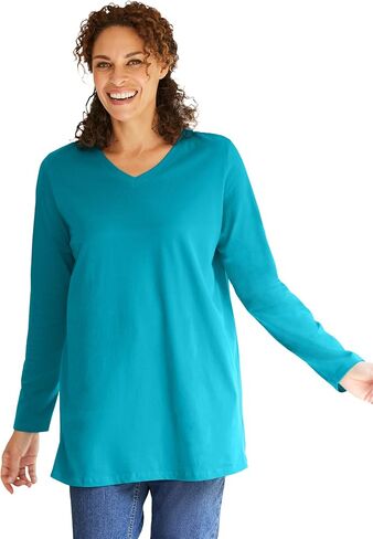 Woman Within Plus Size Perfect Long-Sleeve V-Neck Tunic in Saudi Arabia