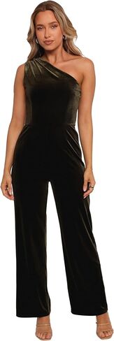 Petal & Pup womens Xita Velvet One Shoulder Jumpsuit - Olive in Saudi Arabia