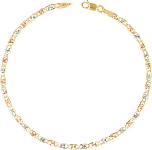 Nuragold 10k Real Yellow Rose White Gold Solid Valentino 2.5mm Anchor Link Chain Bracelet or Anklet (7"-9") Dainty Italian Jewelry for Women in Saudi Arabia