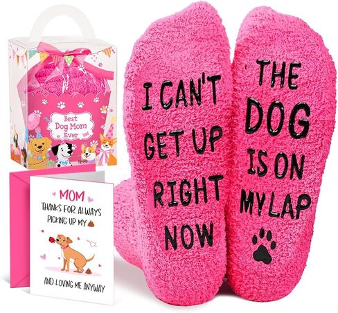 هدايا HAPPYPOP Dog Mom للنساء - جوارب مضحكة لأم الكلاب لمحبي الحيوانات الأليفة، هدايا مع بطاقات مقولة مضحكة in Kuwait