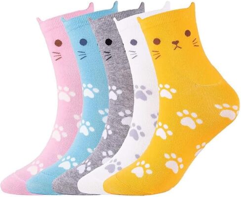 Women's Cat Socks, Animal Novelty Socks, 5Pairs, Shoe Size 5-9 in Saudi Arabia