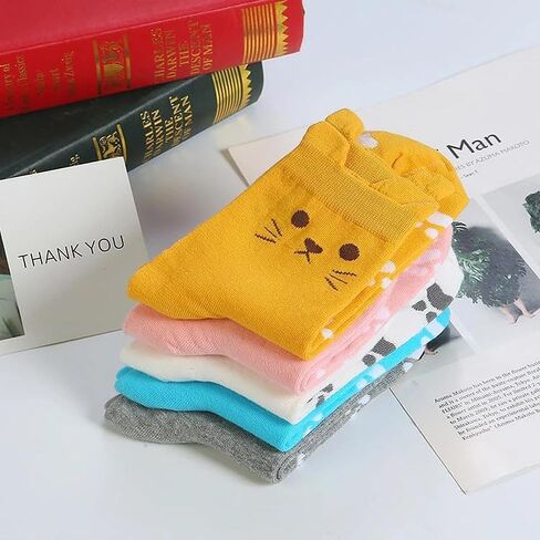 Women's Cat Socks, Animal Novelty Socks, 5Pairs, Shoe Size 5-9 in Saudi Arabia