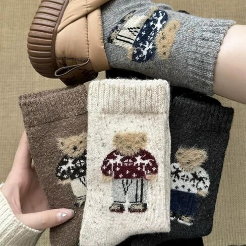 5Pair Women Socks Winter Mid-Calf Fleece-Lined Soft Cute Animal Pattern Boot Socks Christtmas Gift in Saudi Arabia