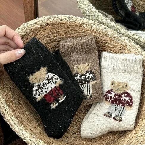 5Pair Women Socks Winter Mid-Calf Fleece-Lined Soft Cute Animal Pattern Boot Socks Christtmas Gift in Saudi Arabia