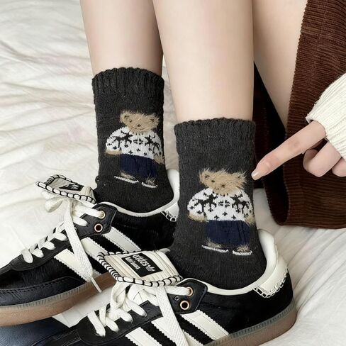 5Pair Women Socks Winter Mid-Calf Fleece-Lined Soft Cute Animal Pattern Boot Socks Christtmas Gift in Saudi Arabia