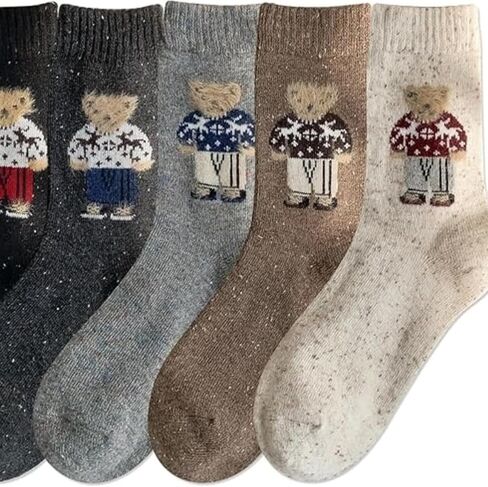 5Pair Women Socks Winter Mid-Calf Fleece-Lined Soft Cute Animal Pattern Boot Socks Christtmas Gift in Saudi Arabia