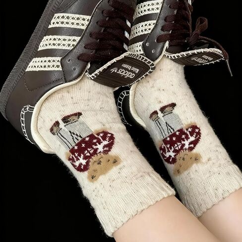 5Pair Women Socks Winter Mid-Calf Fleece-Lined Soft Cute Animal Pattern Boot Socks Christtmas Gift in Saudi Arabia