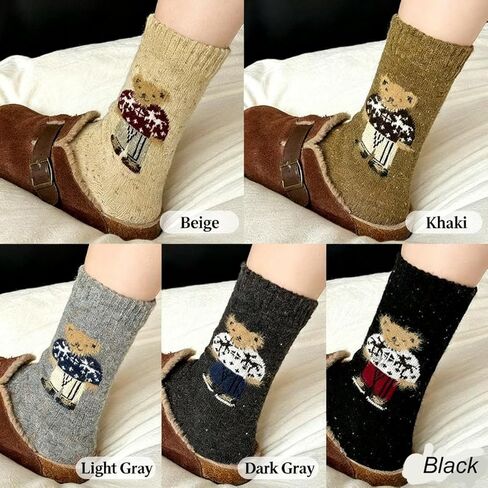 5Pair Women Socks Winter Mid-Calf Fleece-Lined Soft Cute Animal Pattern Boot Socks Christtmas Gift in Saudi Arabia