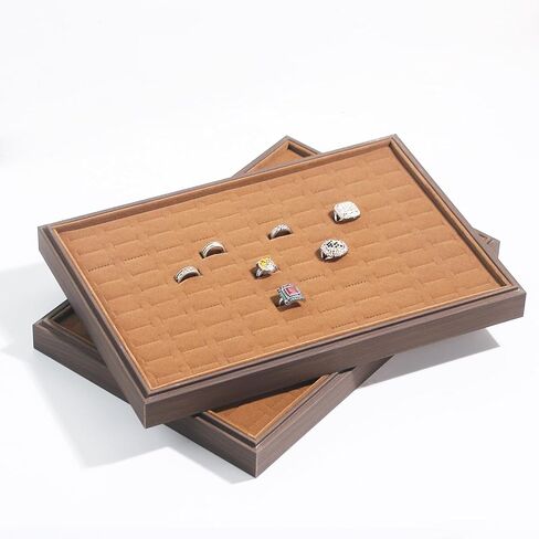 2Pcs/Set Ring Organizer Tray, Stackable Jewelry Organizer Trays for Drawer,100 Slots Wood Rings Earring Stud Jewelry Displays for Store Selling or Home Show in Saudi Arabia