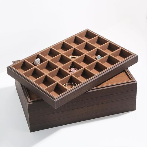 2Pcs/Set Ring Organizer Tray, Stackable Jewelry Organizer Trays for Drawer,100 Slots Wood Rings Earring Stud Jewelry Displays for Store Selling or Home Show in Saudi Arabia