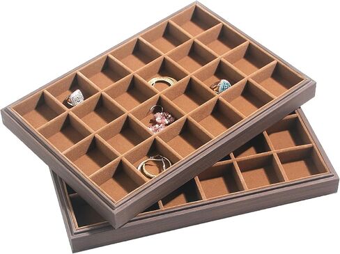 2Pcs/Set Ring Organizer Tray, Stackable Jewelry Organizer Trays for Drawer,100 Slots Wood Rings Earring Stud Jewelry Displays for Store Selling or Home Show in Saudi Arabia