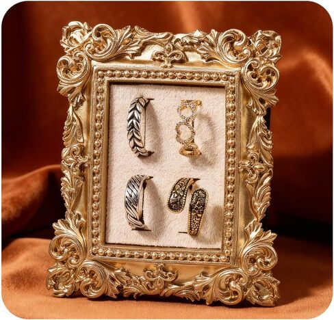 Vintage 14K Gold Plated Square Ring Holder for Women - Jewelry Display Stand with Velvet Cushion, Wedding and Engagement Thin Ring Organizer for Anniversary Christmas Gift in Saudi Arabia