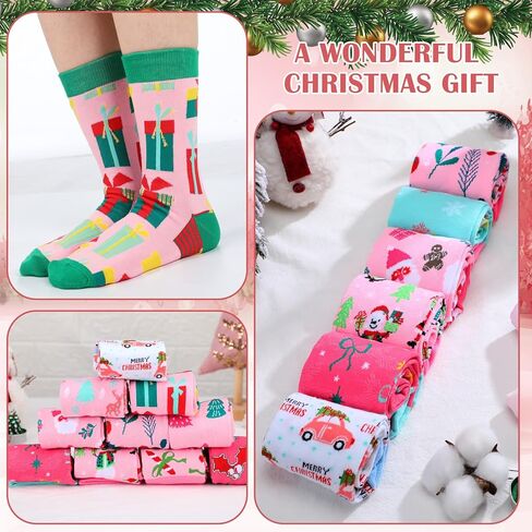 Ramede 12 Pairs Pink Christmas Socks for Women Bulk with Snowman Santa Xmas Crew Socks Holiday Gift for Stocking Stuffer Party Favors in Saudi Arabia
