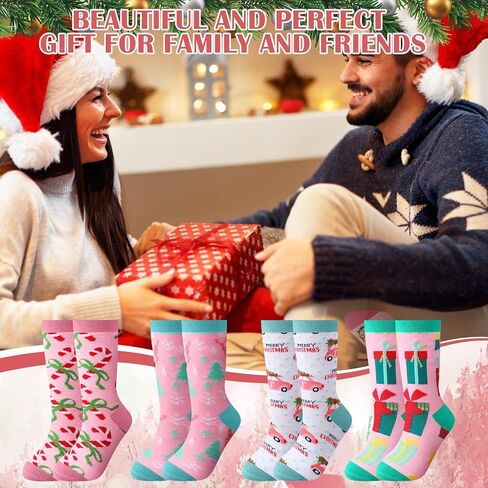 Ramede 12 Pairs Pink Christmas Socks for Women Bulk with Snowman Santa Xmas Crew Socks Holiday Gift for Stocking Stuffer Party Favors in Saudi Arabia