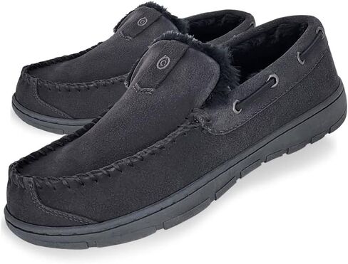 شبشب رجالي من Clarks مصنوع من الجلد السويدي بدون كعب وبطانة من الفرو الصناعي - شبشب منزلي للاستخدام الداخلي والخارجي للرجال باللون الرمادي مقاس 9M أمريكي in Saudi Arabia
