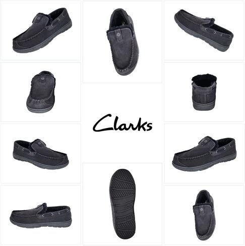 شبشب رجالي من Clarks مصنوع من الجلد السويدي بدون كعب وبطانة من الفرو الصناعي - شبشب منزلي للاستخدام الداخلي والخارجي للرجال باللون الرمادي مقاس 9M أمريكي in Saudi Arabia