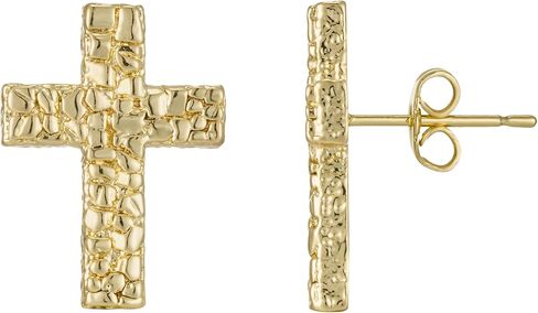 14K Gold Plated Rough Textured Nugget Earrings For Men Women,Nugget Stud,Hip Hop Cross Earrings Studs in Saudi Arabia