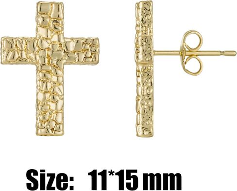 14K Gold Plated Rough Textured Nugget Earrings For Men Women,Nugget Stud,Hip Hop Cross Earrings Studs in Saudi Arabia