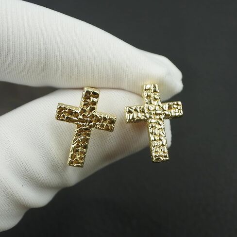 14K Gold Plated Rough Textured Nugget Earrings For Men Women,Nugget Stud,Hip Hop Cross Earrings Studs in Saudi Arabia