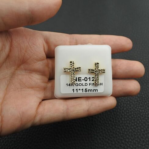 14K Gold Plated Rough Textured Nugget Earrings For Men Women,Nugget Stud,Hip Hop Cross Earrings Studs in Saudi Arabia
