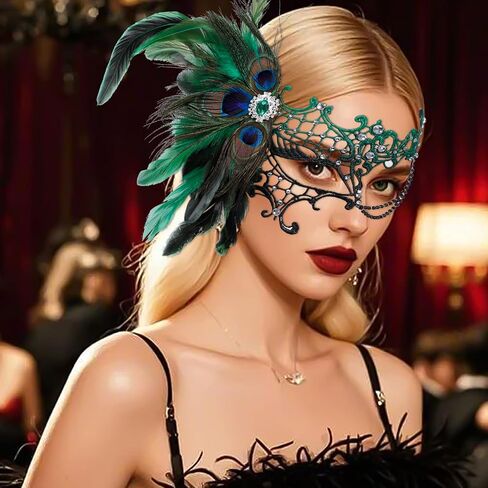 Masquerade Mask for Women Mardi Gras Mask Peacock Feather Lace Mask Venetian Mask for Party/Mardi Gras/Ball/Carnival in Saudi Arabia